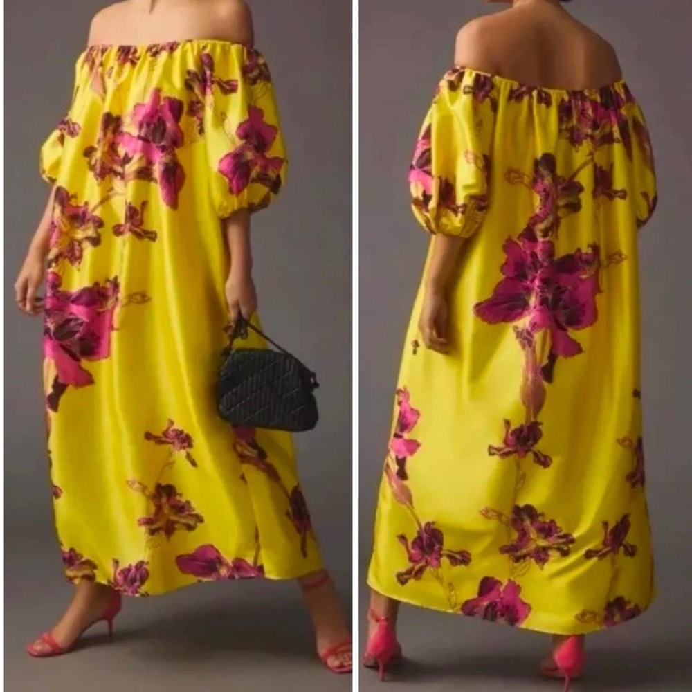 Anthropologie Atsu Off-The-Shoulder Shapeless in Yellow Floral Dress